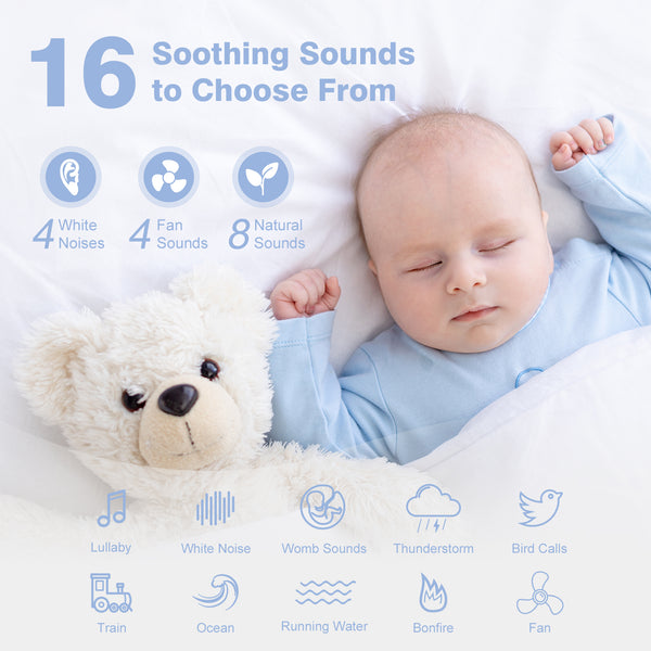 Portable Baby White Sound Machine: Easy@Home 2 in 1 Soother & Night Light | 16 Soothing Lullaby Sounds & Natural Sounds & 3 Timer Settings for Travel | USB Rechargeable | Easy Hanging | GM-02