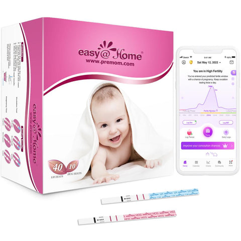 Easy @ Home 40 kit per ovulazione e 10 strisce per test di gravidanza - Kit predittore per ovulazione (40 LH + 10 HCG)