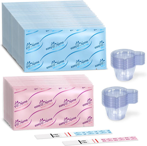 Easy@Home 100 Ovulation Test and 20 Pregnancy Test Strips, FSA Eligible Ovulation Test Kit Powered by Premom Ovulation Predictor Free iOS&Android APP,100LH +20HCG +120 Urine Cups--Package May Vary