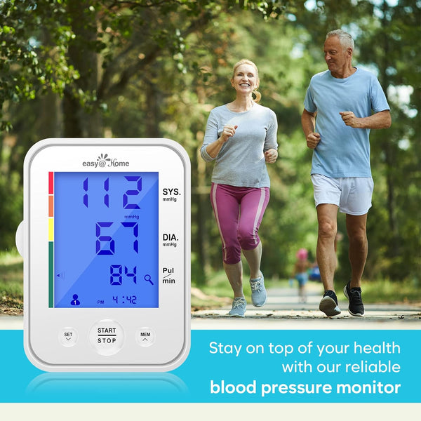 Blood Pressure Monitor for Home Use: Easy@Home Upper Arm Large Cuff BP Machine - Automatic Digital with 3-Color Backlit Hypertension Display and Pulse Meter Irregular Heartbeat Indicator EBP-095L