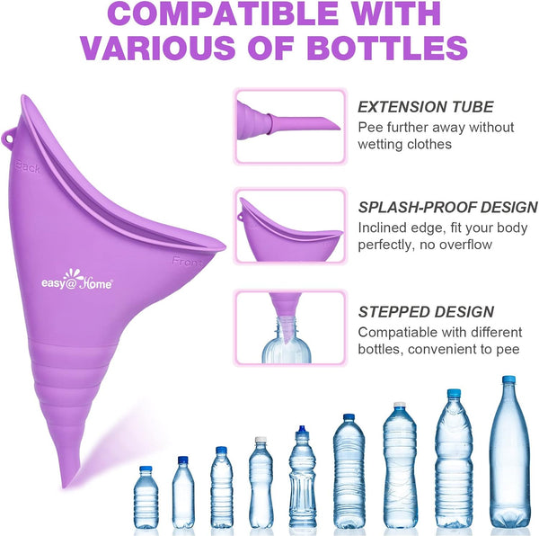 Portable Female Urination Device for Women: Easy@Home Silicone Female Urinal Pee Funnel Standing Up to Pee Urine Peeing Cup Reusable for Travel | Camping | Boating | Outdoor | Hiking Purple EUD408