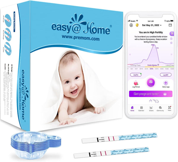 Easy@Home Ovulation Test Strips: 50 Ovulation Predictor kit with 50 Urine Cups | Accurate Fertility Tests for Women with Premom Tracker APP I 50 LH + 50 Urine Cups