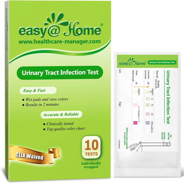 Easy@Home 10 Individual Pouch Urinary Tract Infection FSA Eligible Test Strips, UTI Urine Testing Kit for Urinalysis and Detection of Leukocytes and Nitrites- (UTI-10P)