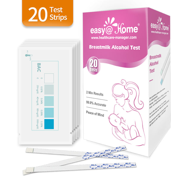 Bandelettes de test d'alcool pour le lait maternel Easy @ Home, test d'alcool à domicile pour les tests de lait d'allaitement et de lactation, donne aux mères allaitantes clarté, détection facile, rapide et précise, EBA-20T, paquet de 20