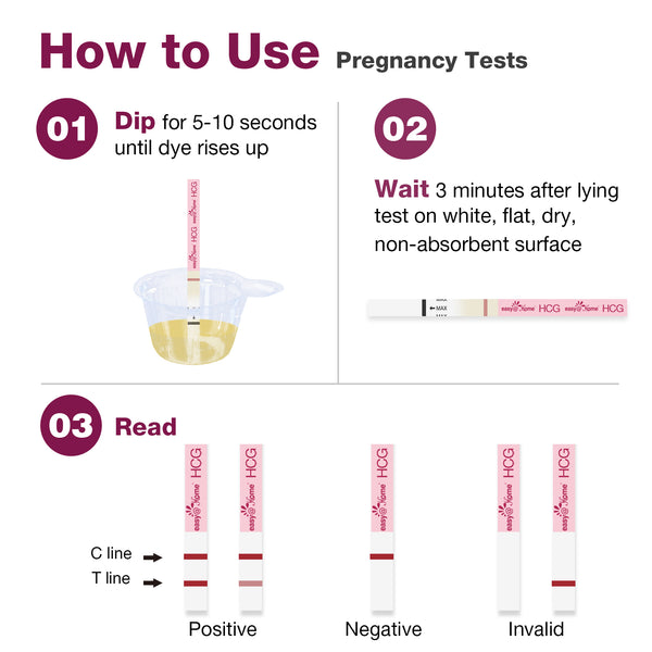 Easy @ Home 10 bandelettes de test urinaire de grossesse (HCG), 10 tests HCG
