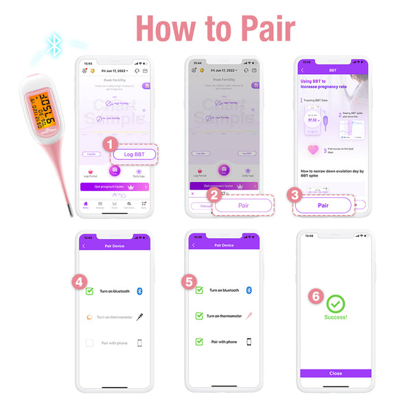 Termómetro basal inteligente Easy @ Home con aplicación gratuita para iOS y Android EBT-300 Pink