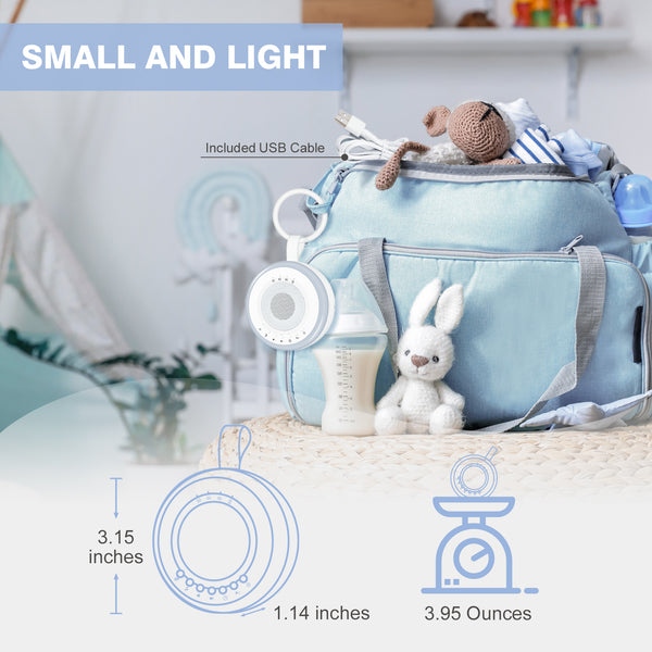 Portable Baby White Sound Machine: Easy@Home 2 in 1 Soother & Night Light | 16 Soothing Lullaby Sounds & Natural Sounds & 3 Timer Settings for Travel | USB Rechargeable | Easy Hanging | GM-02