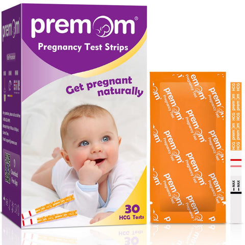 Tiras de prueba de embarazo Premom hCG -Kit de prueba de embarazo envuelto individualmente- Más del 99% de precisión y potenciado por Predomador de ovulación Premom iOS y Android APP_ # PM1-S