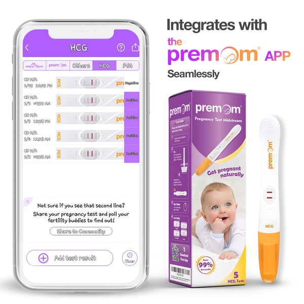 Prueba de embarazo Premom Sticks (paquete de 5), pruebas de hCG Midstream con predicción de ovulación iOS y aplicación de Android, PM1-M3-5